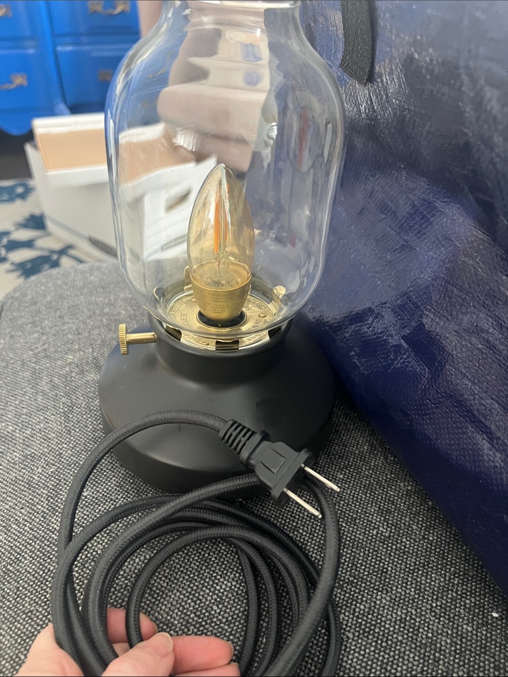 Matte Black Table Lamp with Clear Glass Shade and Gold Accent - Picture 4 of 4